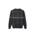 Pull à col rond en jacquard à carreaux tricotés pour hommes